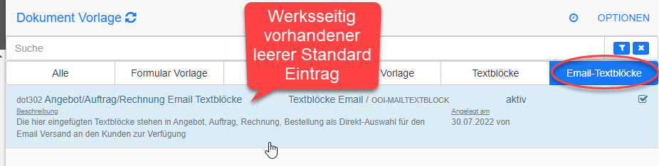 Dokument Vorlage E-Mail Textblock Liste