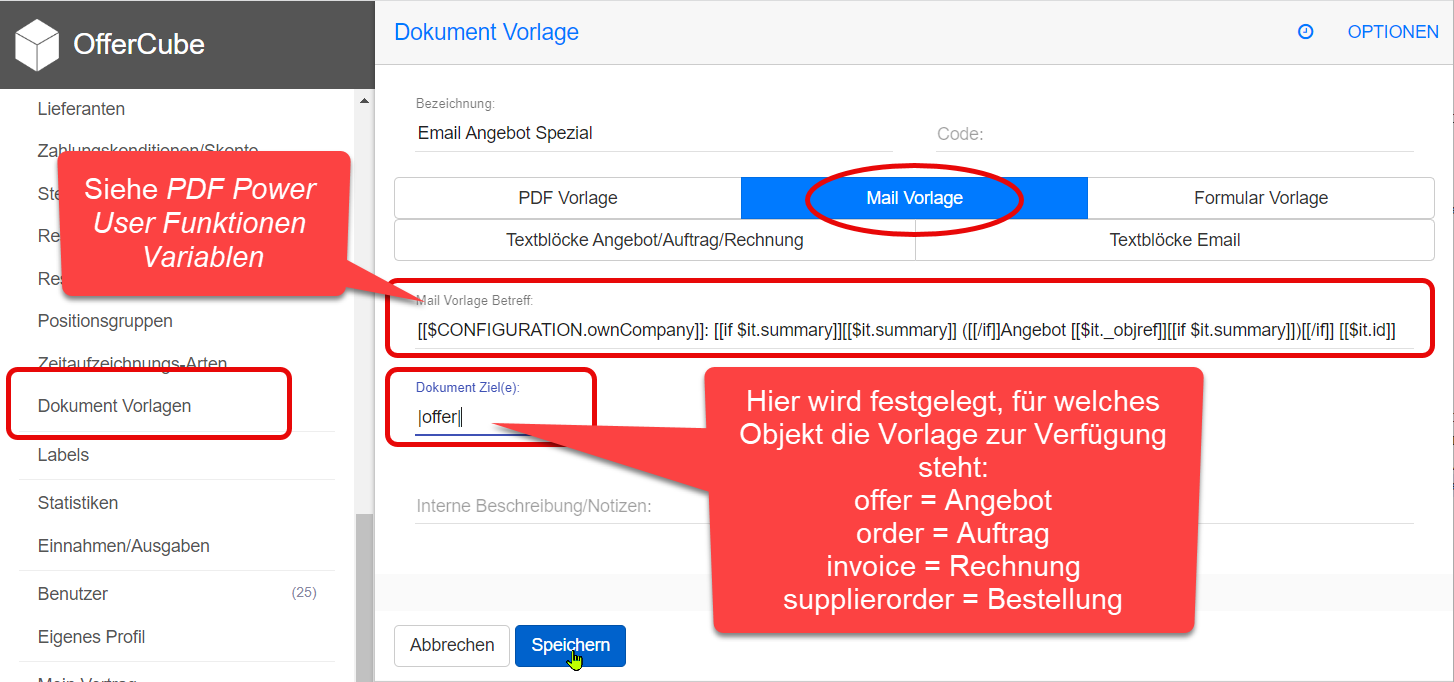 Neue Mail Vorlage anlegen