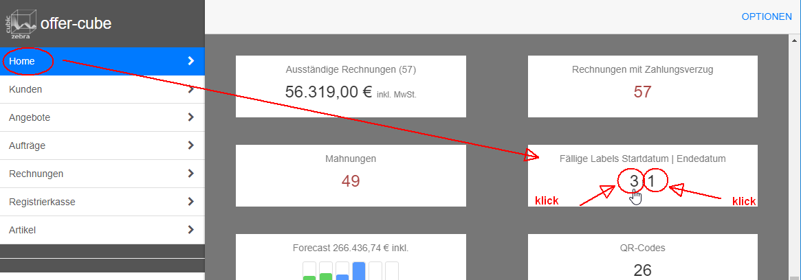 Home-Startseite mit Labels