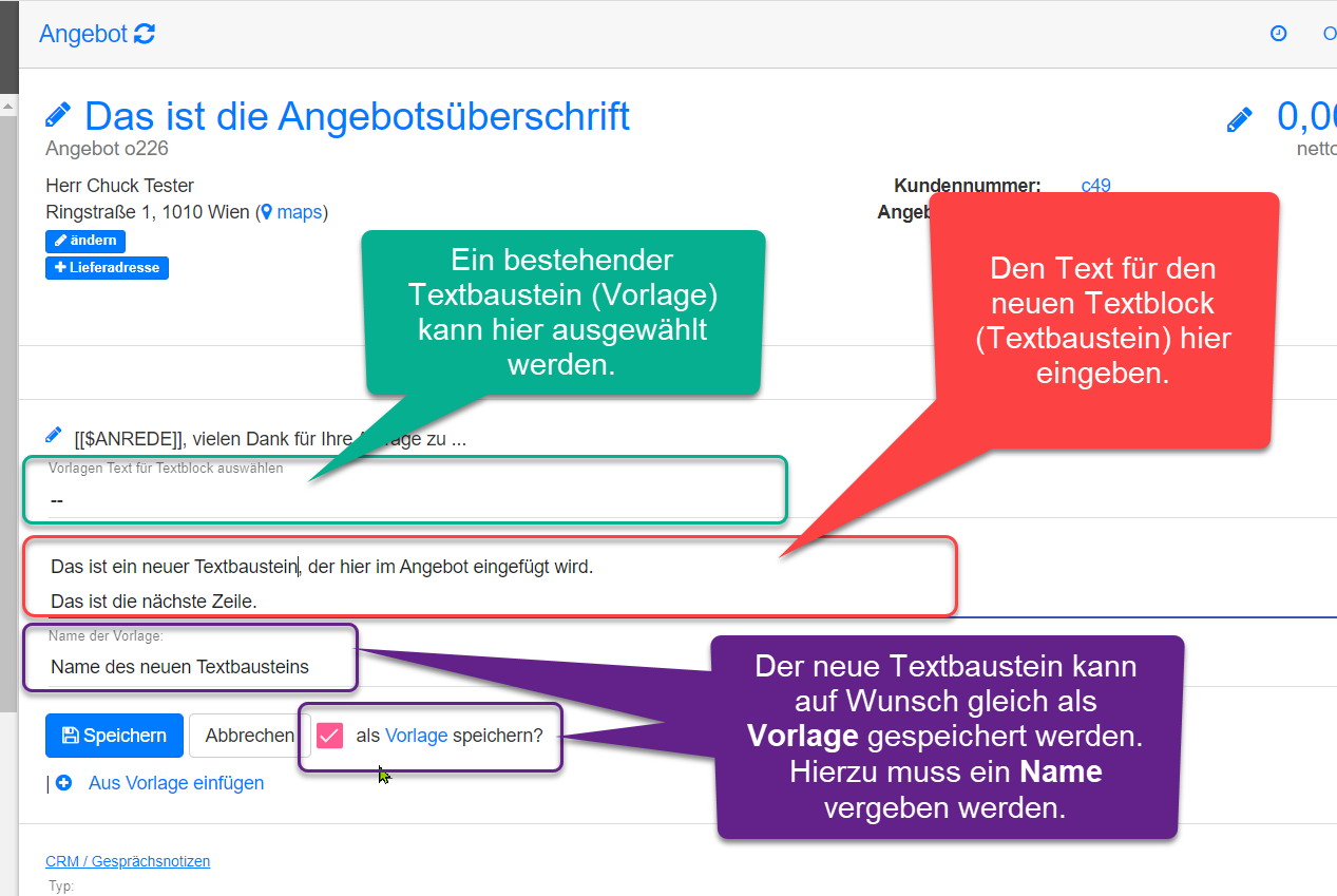 Textbaustein bearbeiten