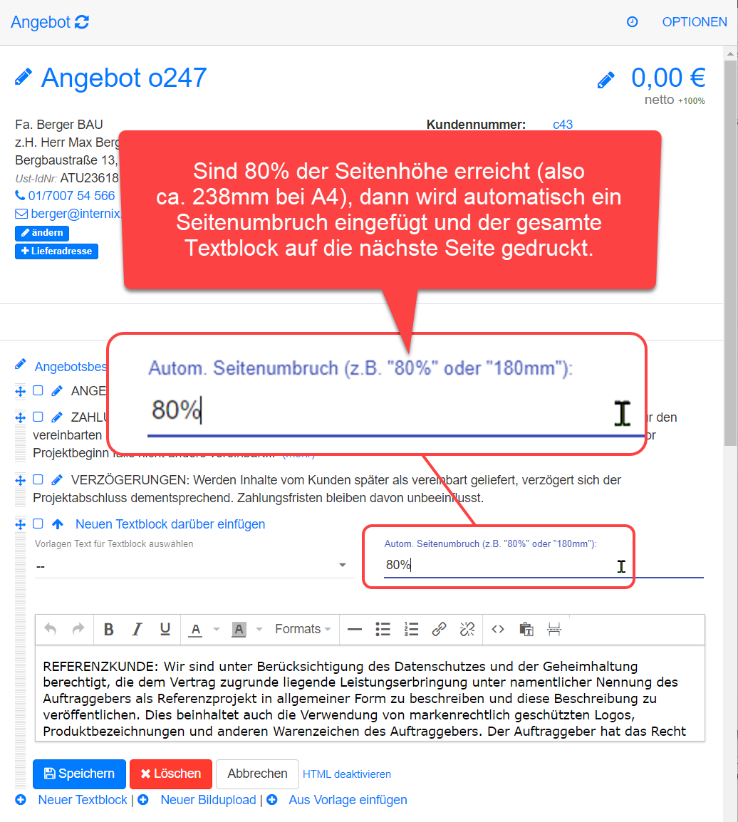 Textblock ab bestimmter Seitenhöhe automatisch auf nächste Seite drucken (automatischer Seitenumbruch)