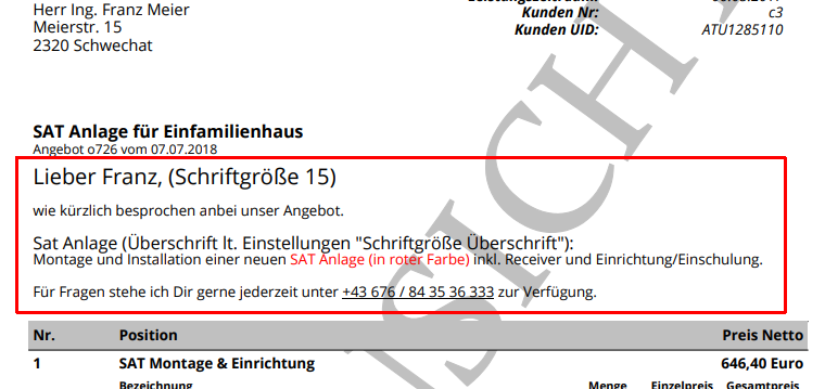 Ergebnis font Schriftgröße, Farbe und h1 Überschrift