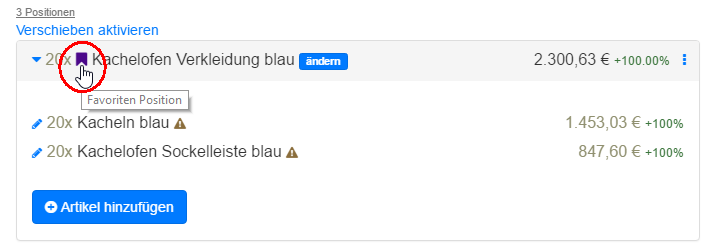 Position wurde als Favorit markiert
