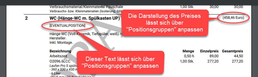 Optionale Position im PDF