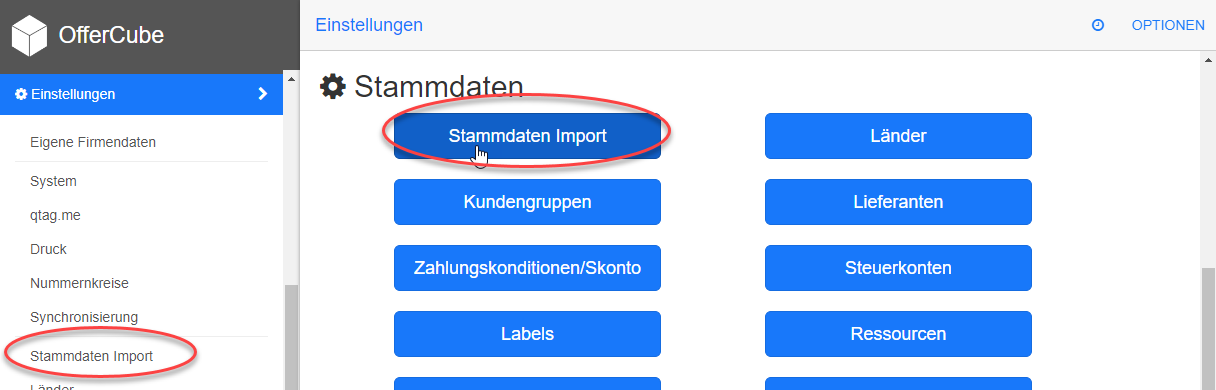 Einstellungen - Stammdaten Import