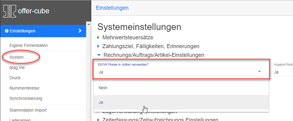 settings useArticlePriceBase