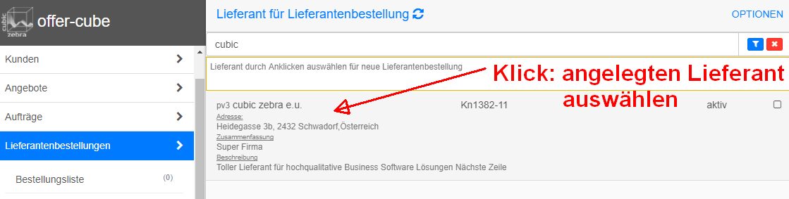 Lieferant auswählen