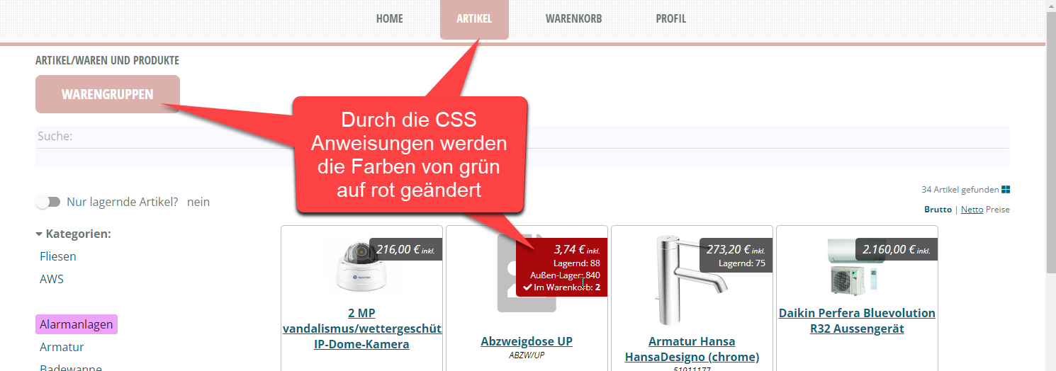 bifroest Webshop Custom CSS auf Rot geändert