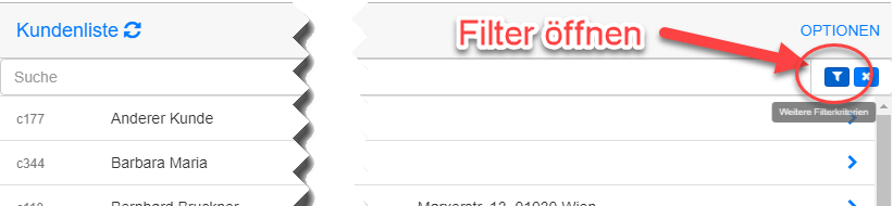 Filter (Trichter) Symbol in Liste
