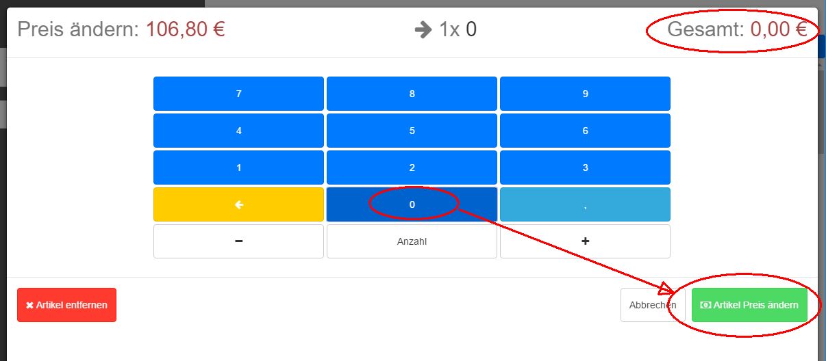 Artikel Preis auf 0 setzen
