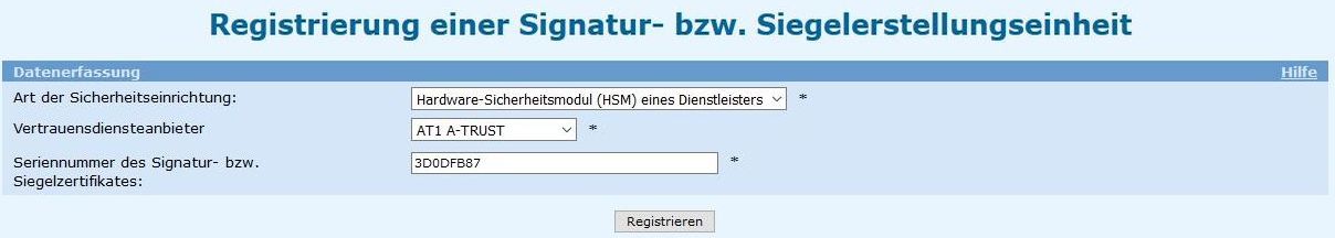 Signaturerstellungseinheit registrieren