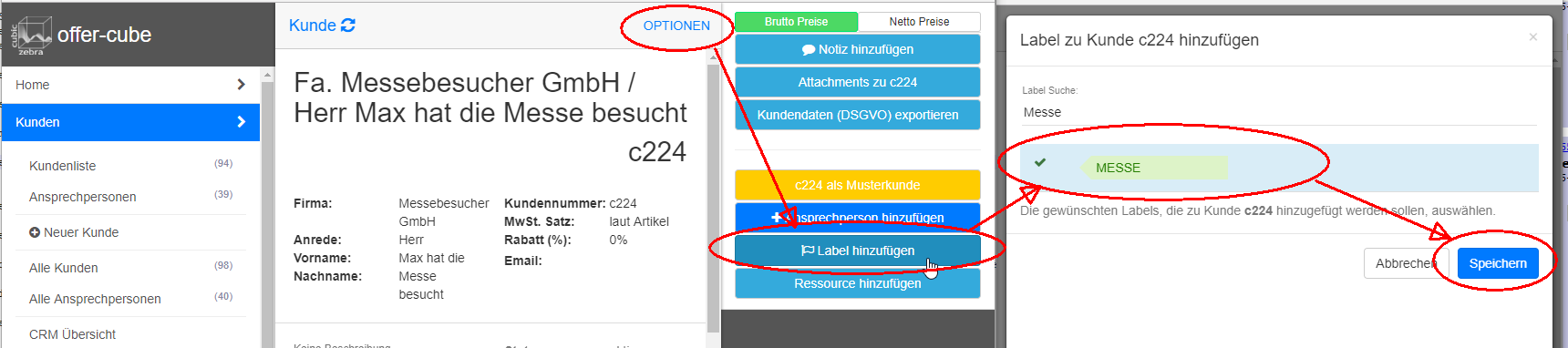 Label zum Kunden hinzufügen