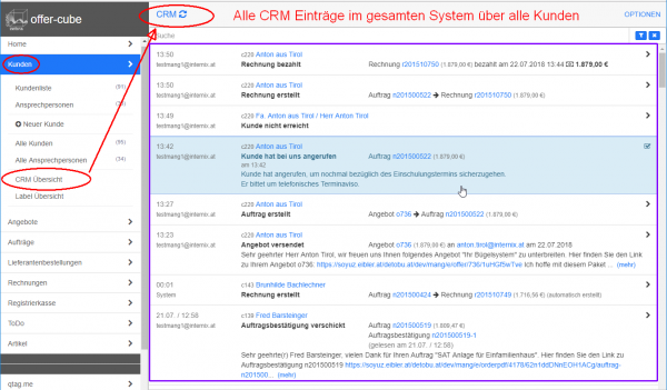 CRM Liste im gesamten System