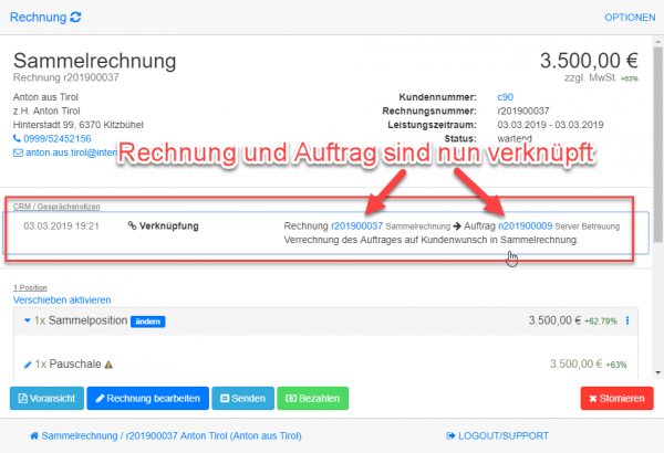 CRM Eintrag erstellt