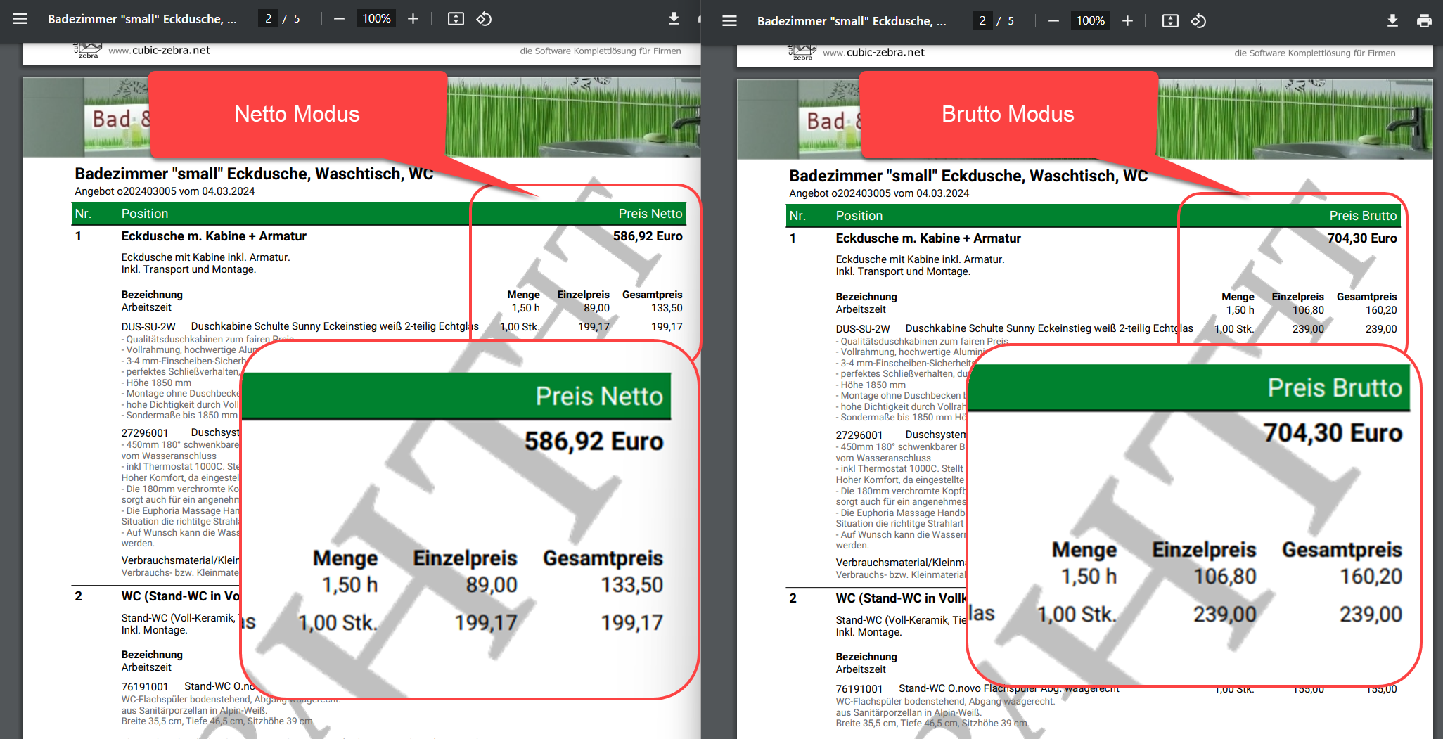 Brutto Modus PDF Ergebnis