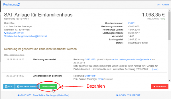 Rechnung Bezahlen Button