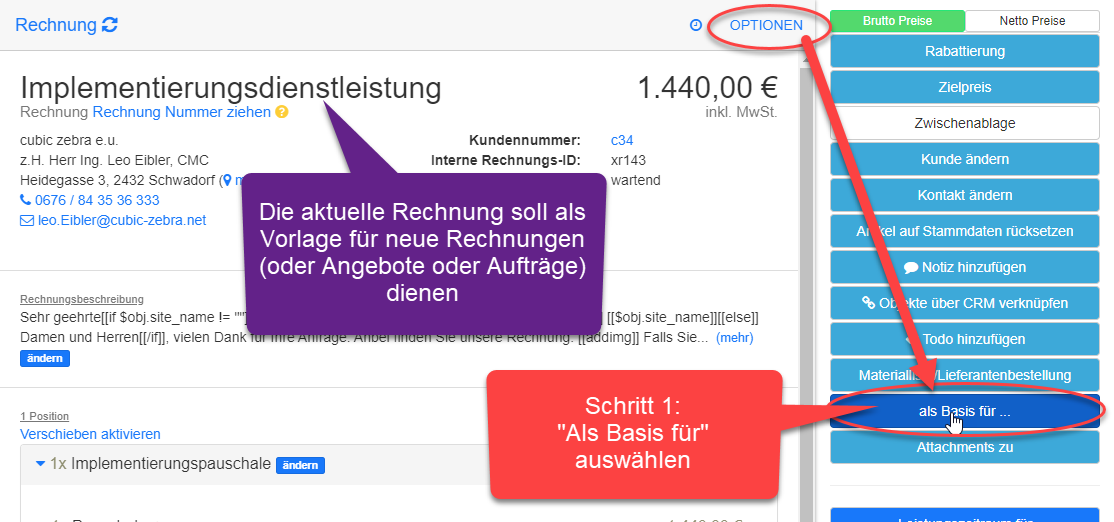 Das Objekt, das als Vorlage dient, öffnen