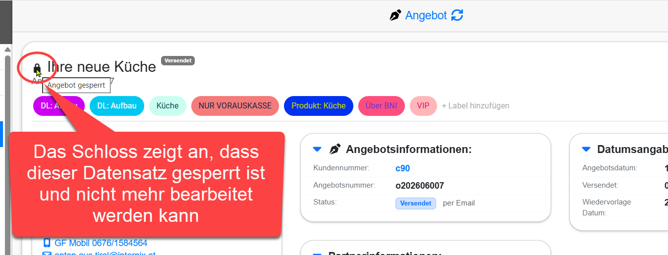 Schloss-Symbol = Datensatz gesperrt