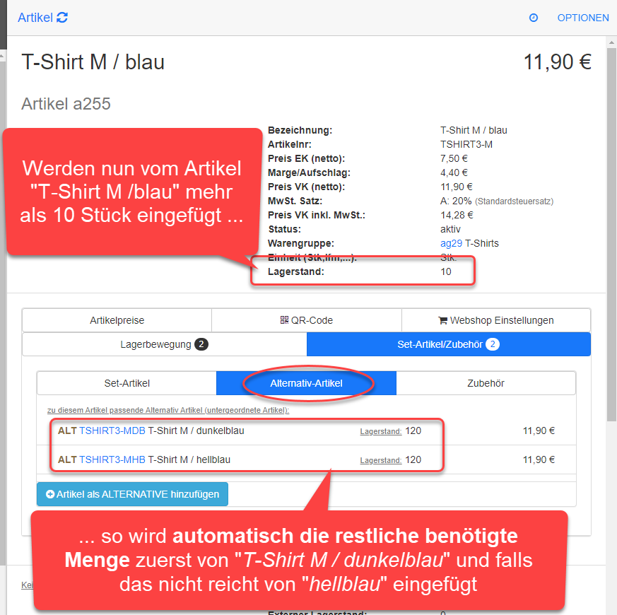 Alternativ-Artikel Details