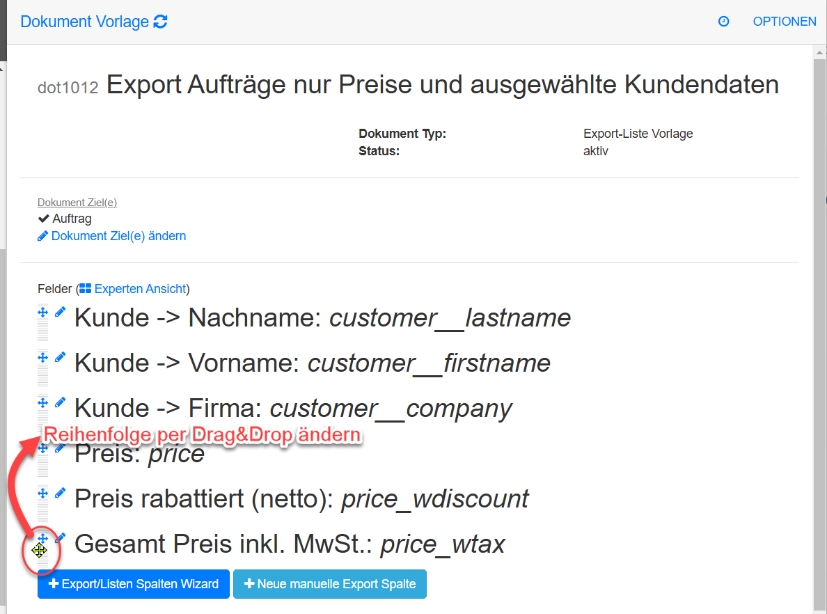 Felder Reihenfolge per Drag&Drop ändern