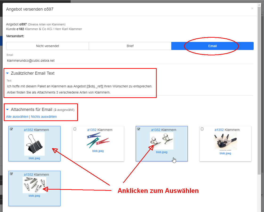 Email mit Text und Attachments versenden