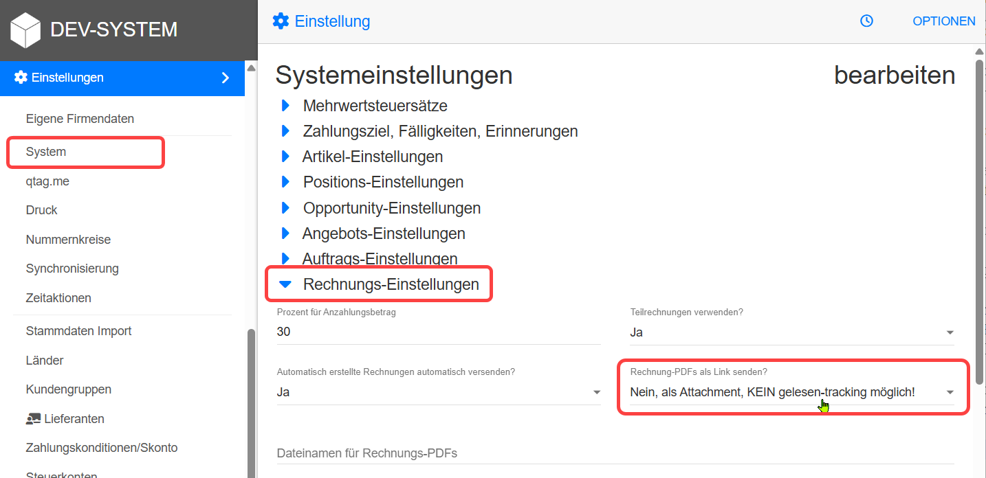 Rechnungs-PDFs als Link senden