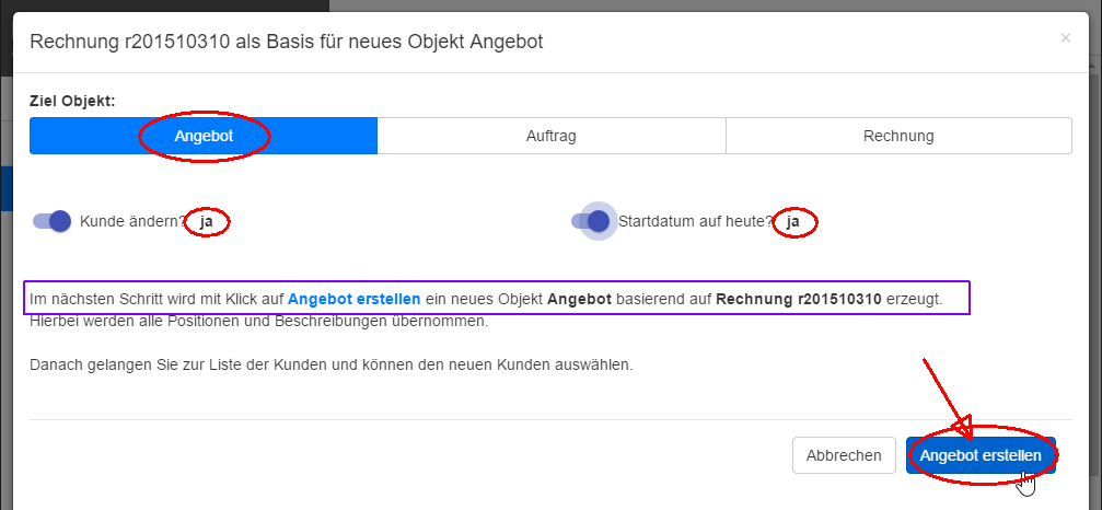 Beispiel Angebot aus Rechnung erstellen