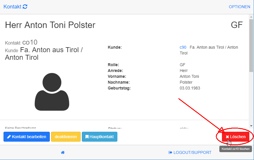 Ansprechperson löschen
