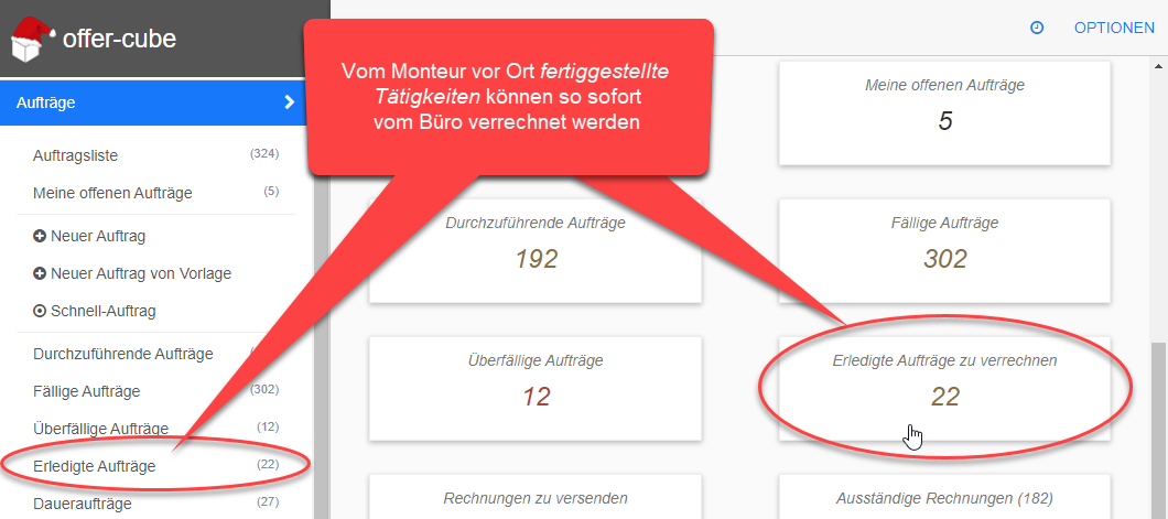 Erledigte Aufträge zum Verrechnen