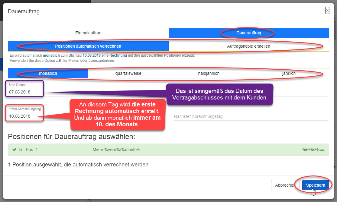 Dauerauftrag aktivieren