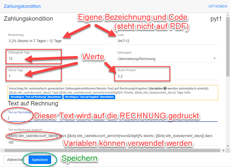 Zahlungskonditionen Details