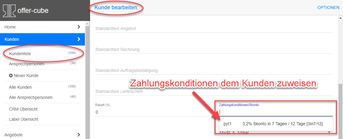 Zahlungskonditionen dem Kunden zuweisen