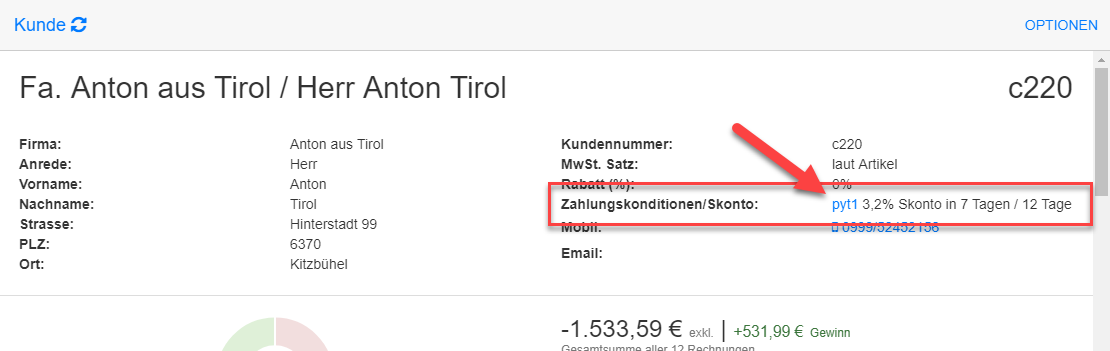 Zahlungskonditionen Kunden Details