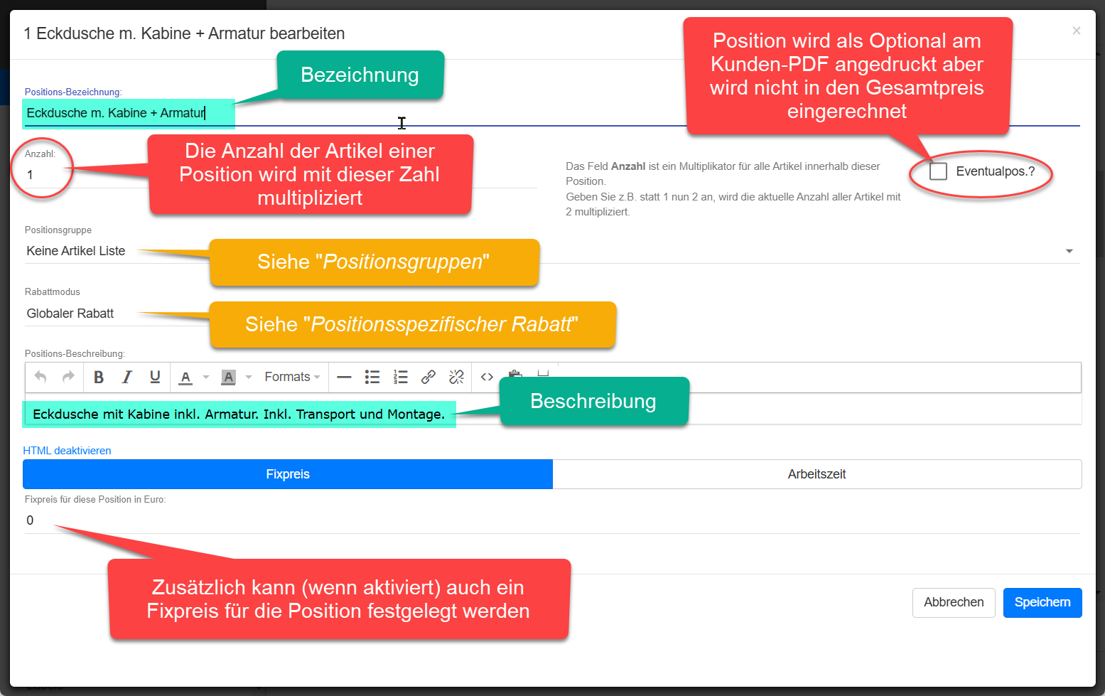 Position ändern Dialog