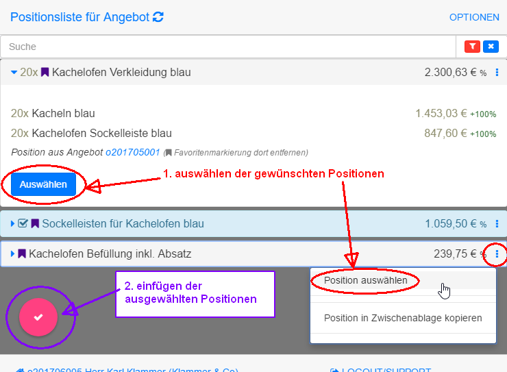 Favoriten-Position auswählen