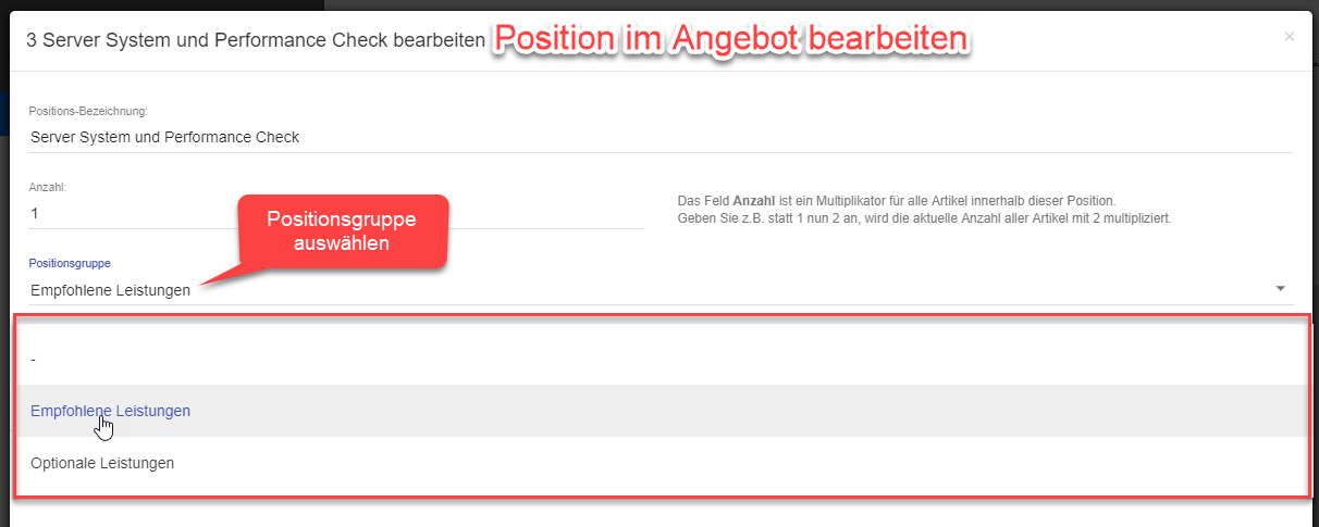 Positionsgruppe auswählen