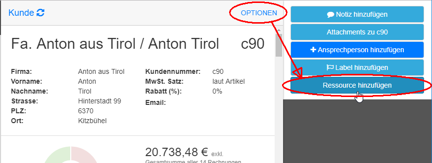 Ressource zu Kunde hinzufügen