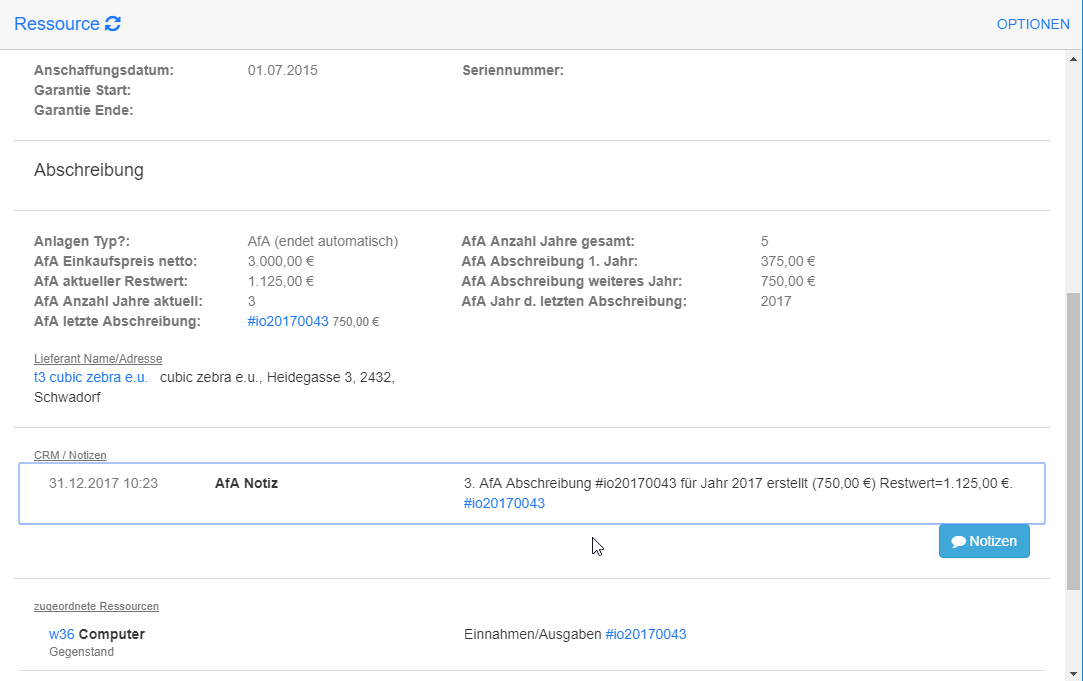 Resource automatisch abgeschrieben 31.12.2017