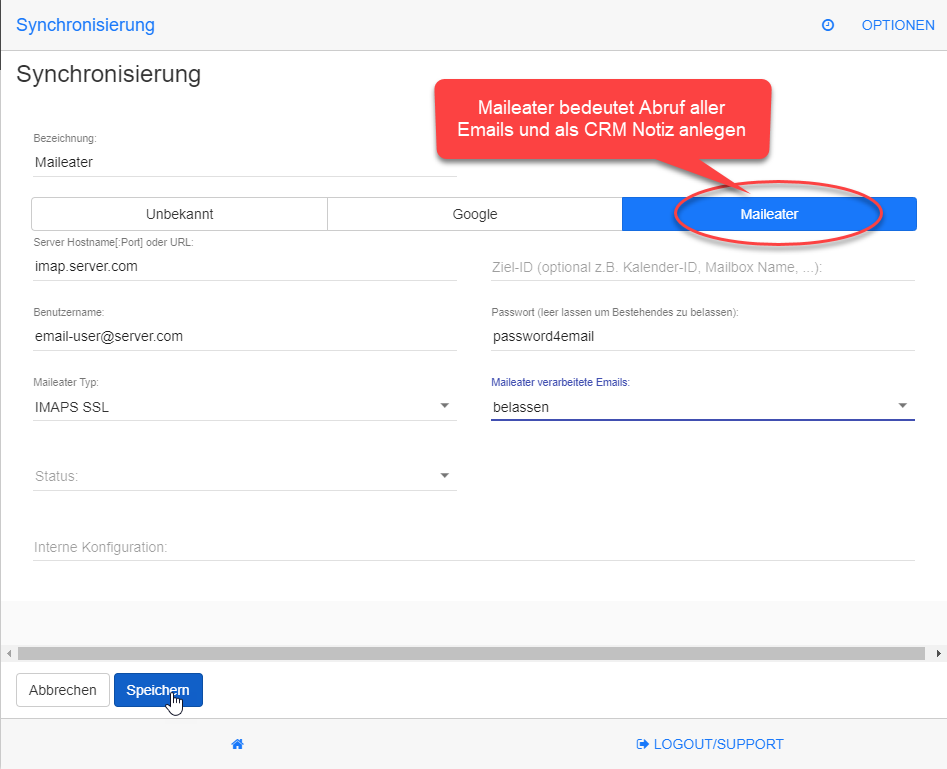 Synchronisierung Maileater einrichten