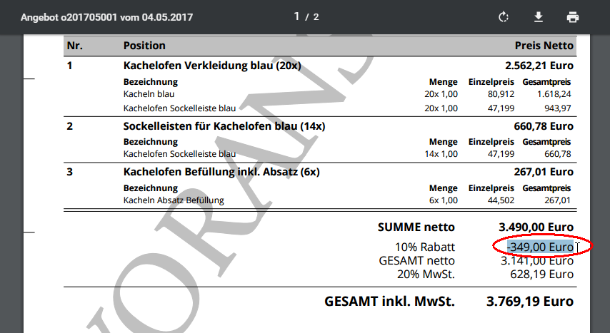 Prozentueller Rabatt angepasst anhand Beispiel Angebot