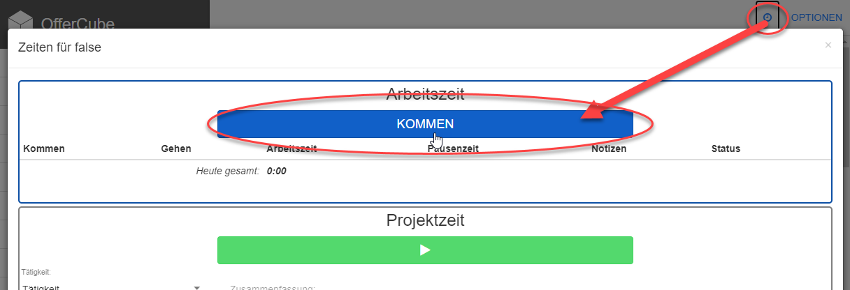 Kommen/Gehen Dialogbox