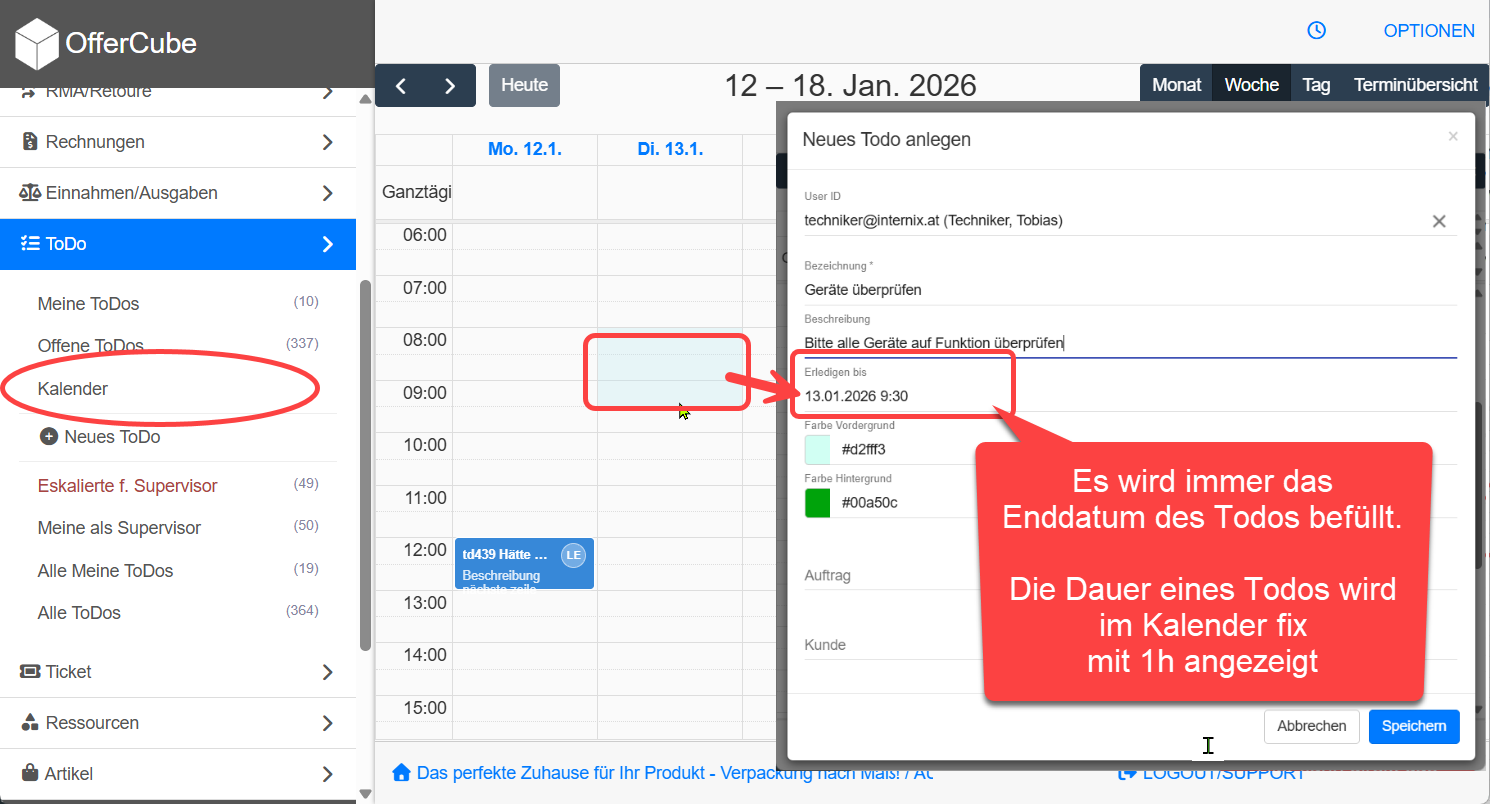 Todo direkt im Kalender bearbeiten