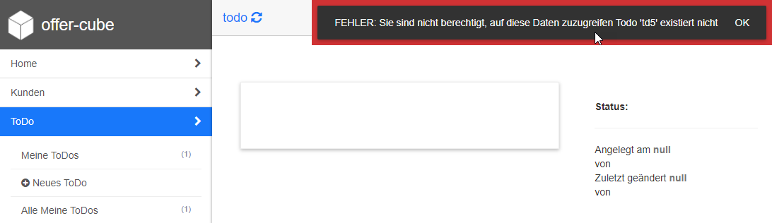 Fehlermeldung ohne das Recht todo-adminedit