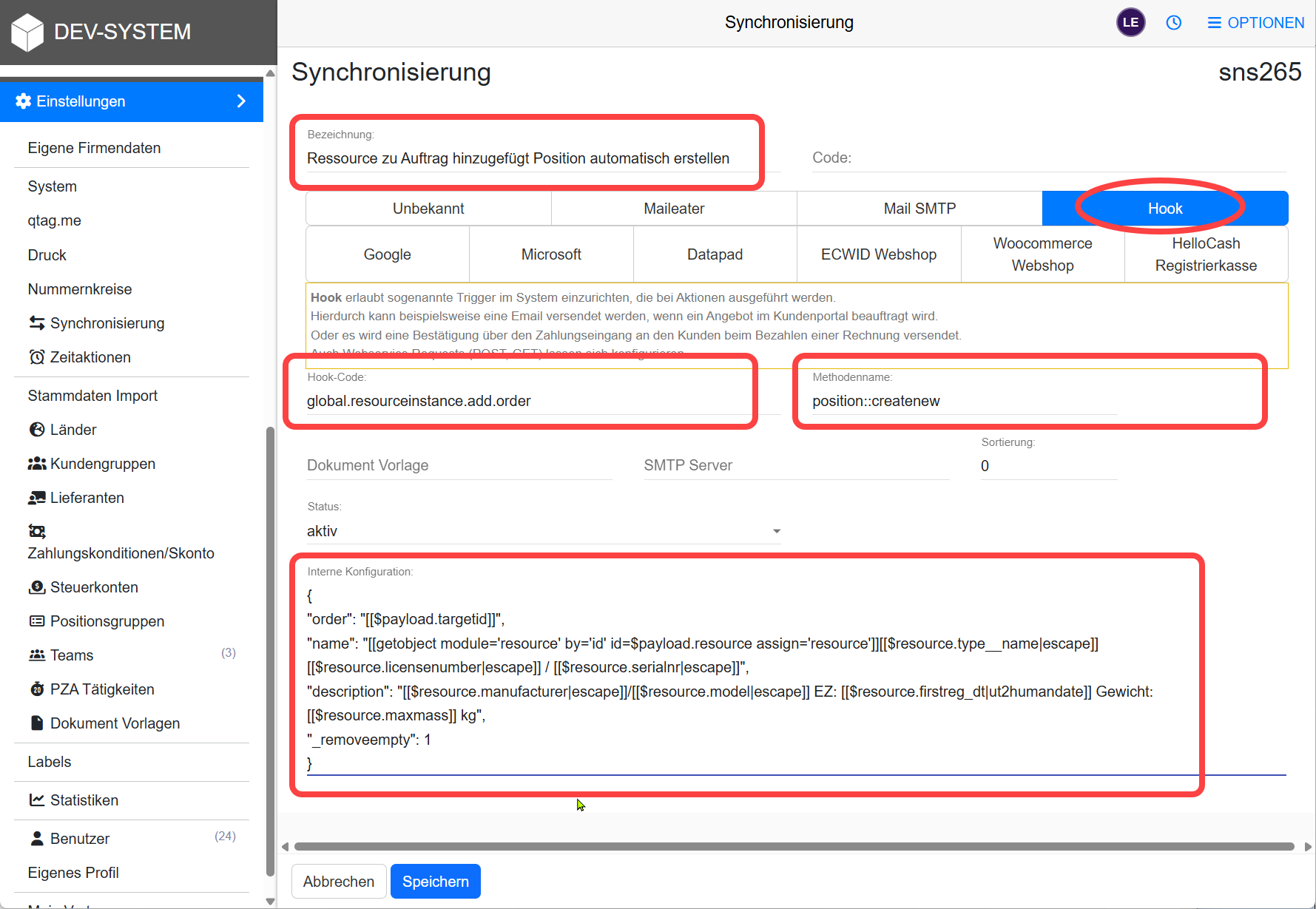 Synchronisierung mit Hook anlegen Synchronisierung mit Hook anlegen