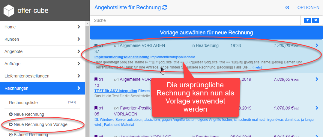 Neue Vorlage benutzen Neue Vorlage benutzen