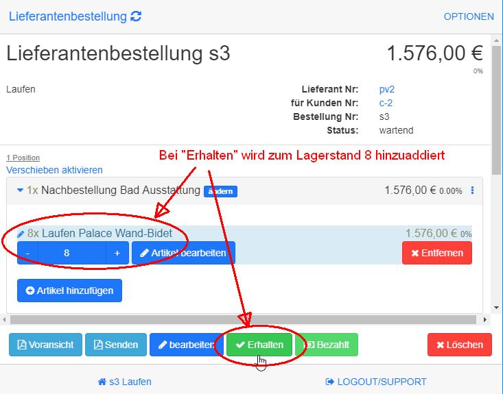 Lieferantenbestellung Erhalten Lieferantenbestellung Erhalten