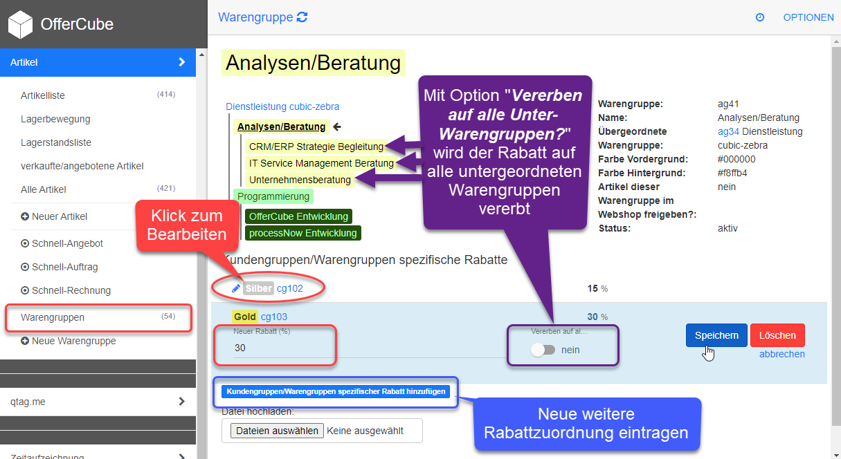 Zuordnung von Rabatten zwischen Warengruppe und Kundengruppe Zuordnung von Rabatten zwischen Warengruppe und Kundengruppe