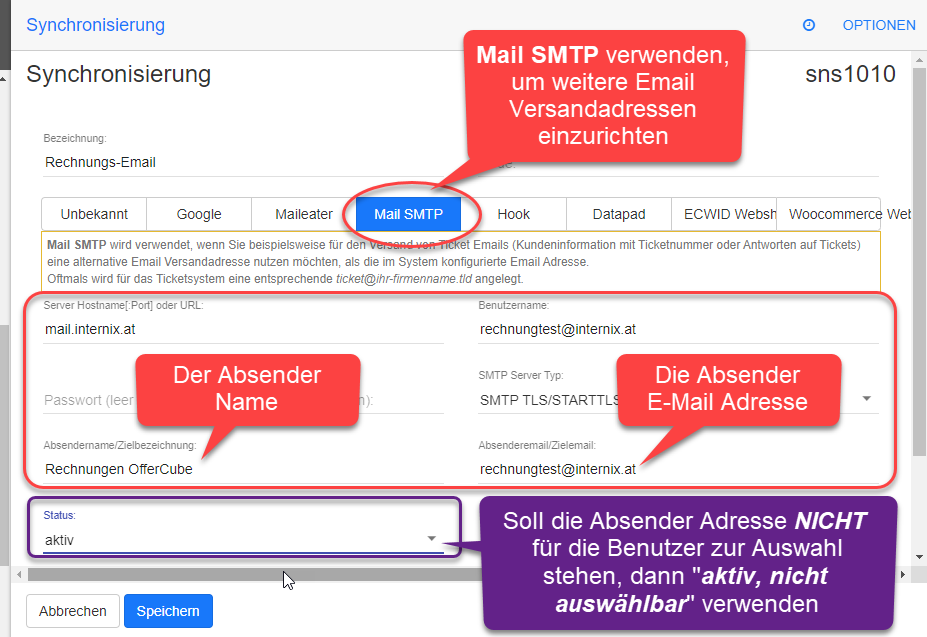 Synchronisierung Mail-SMTP Server einrichten