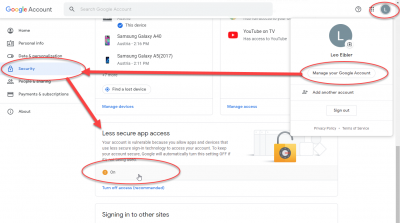 Google G-Mail Security Less Secure App Access On